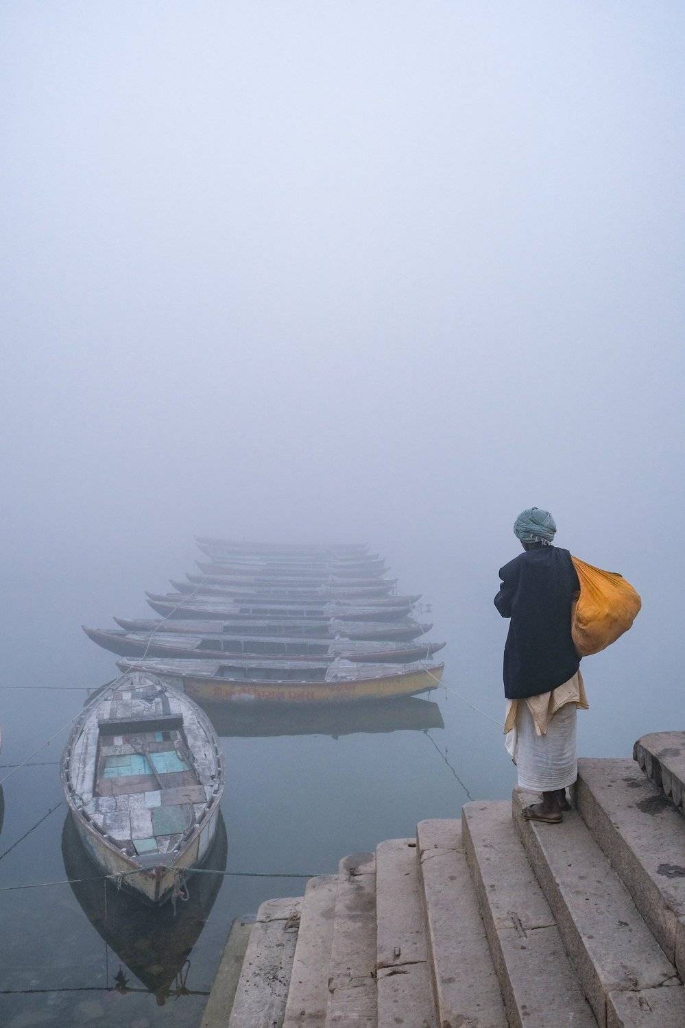 man boats waiting colours, Haider Sayed Wasi