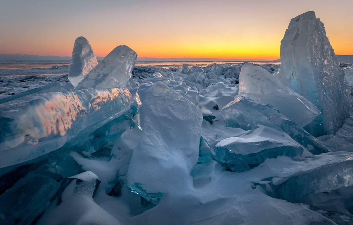 озеро, байкал, лёд, зима, закат, торосы, Вячеслав Мельников