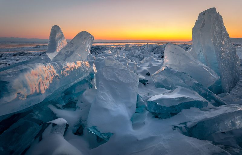 озеро, байкал, лёд, зима, закат, торосы Байкальский закат фото превью