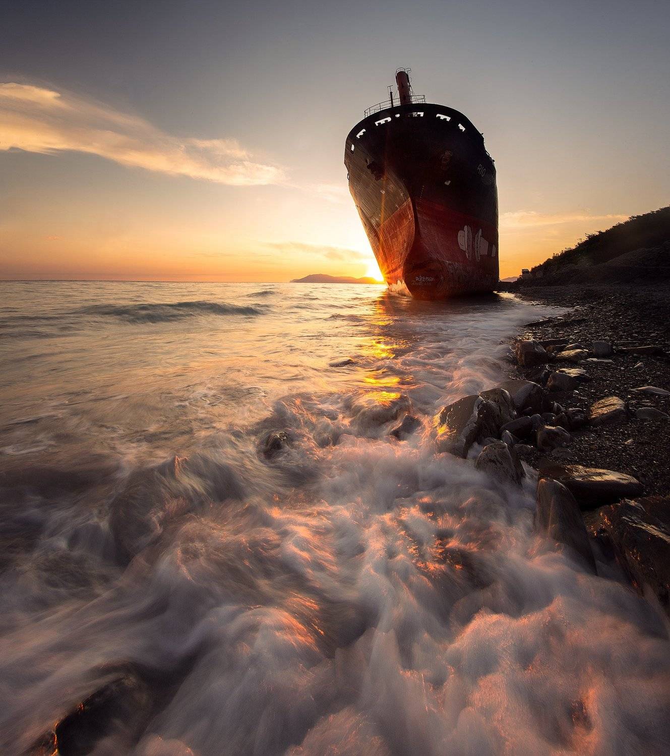 корабль Рио, пейзаж , панорама , волны, Тимофей Бутов