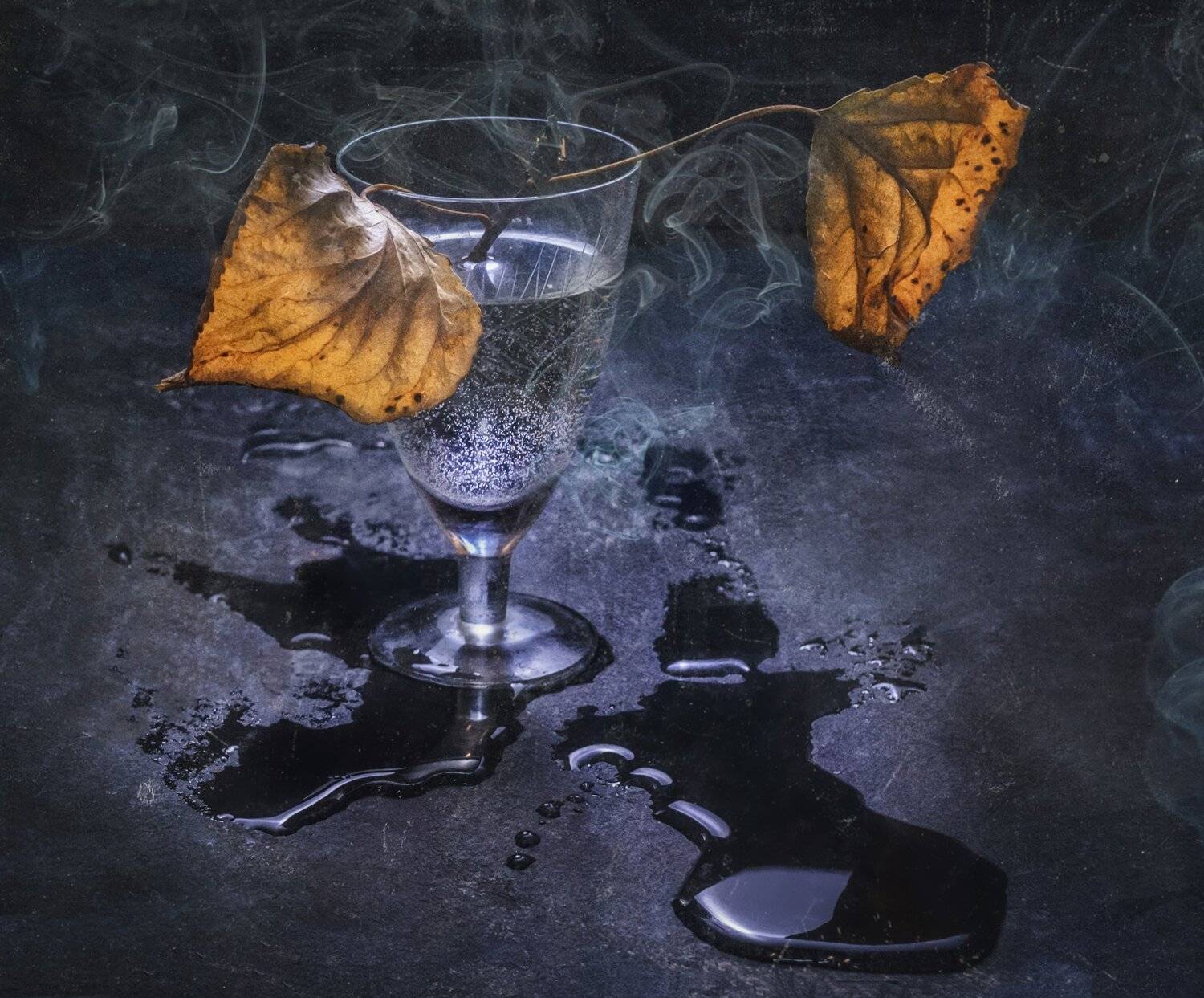 осень,рюмка, вода,листики,прохлада,дым,лужа,холодный,мокрый, сухие,прошлое, Владимир Володин