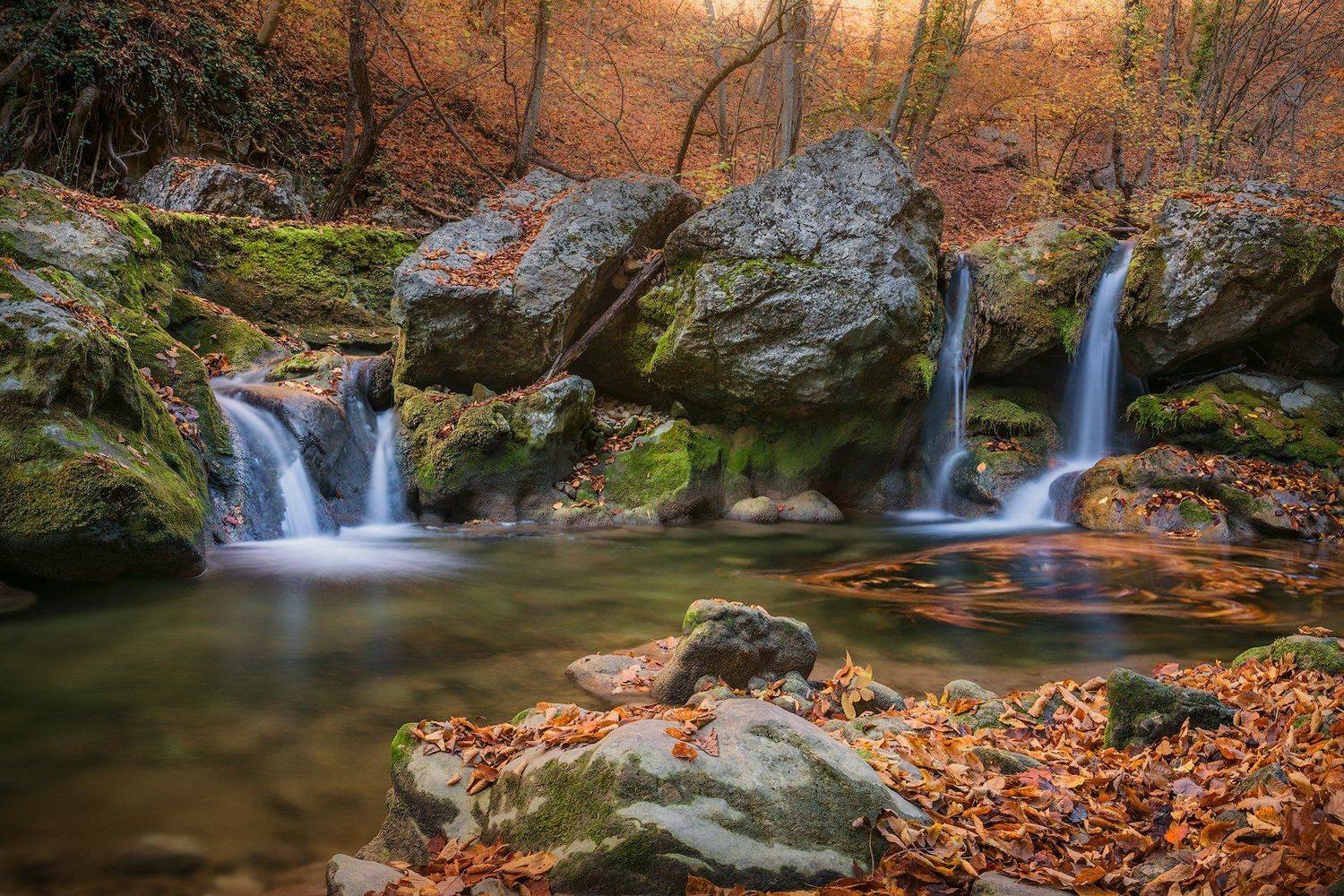 крым, пейзаж, осень, большой каньон, каньон, водопад, листья,, Владимир Яковлев