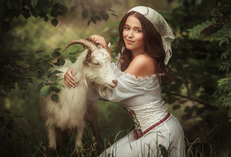 деревня, коза, девушка, молоко,  Кровь с молоком фото превью