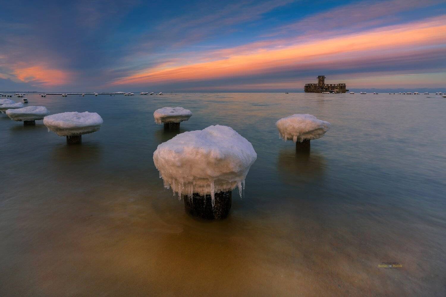 Baltic Sea, sea, sunset, clouds, landscape, water, winter,, Roman Hudzik