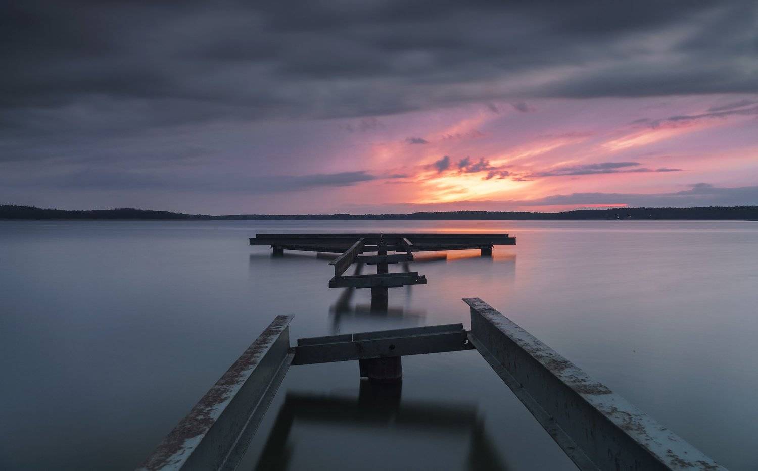 lake, autumn, bridge, clouds, sunset, Lukasz Zugaj