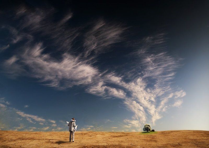 Art, Collage, Man, Sky, Tree my little, little oasis... фото превью