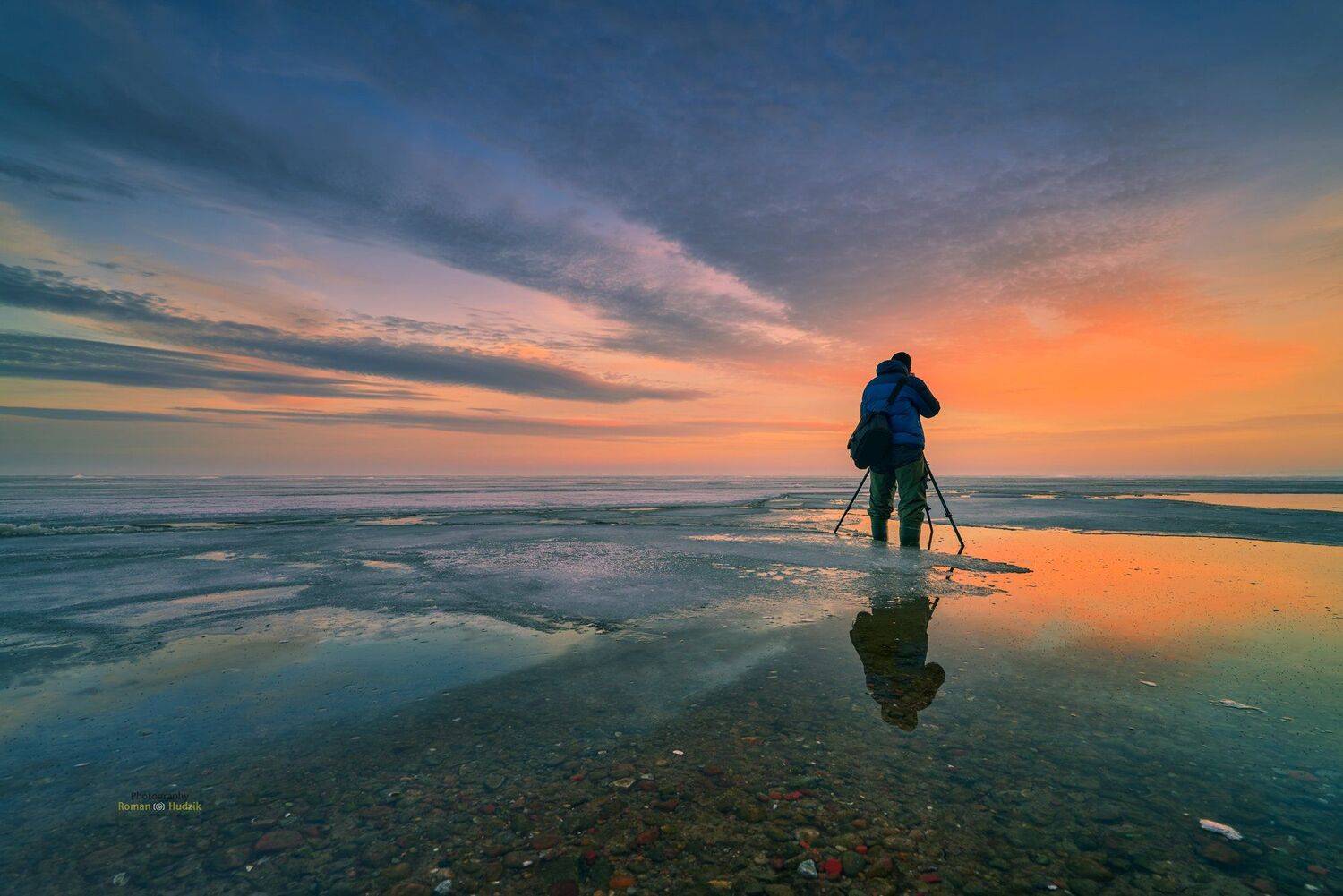 photographer, landscape, sunset, sunrise, sea, clouds, winter, water, sky, Roman Hudzik