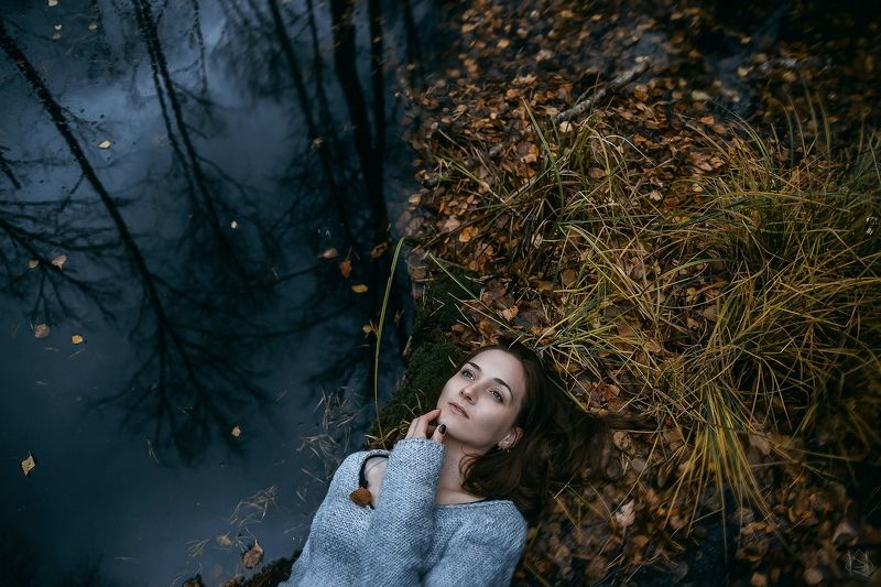 портрет, лес, осень, болото, листья, небо, вода Morass фото превью