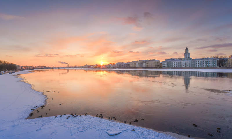петербург, город, мост, вода, река, рассвет, пейзаж, закат По-зимнему морозный и по-весеннему романтичный мартовский закат.. фото превью