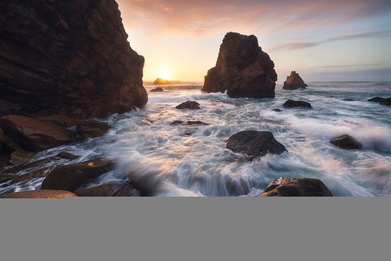 португалия, океан, атлантика, европа, закат, волна, пейзаж, природа, пляж, скалы Магия заката фото превью