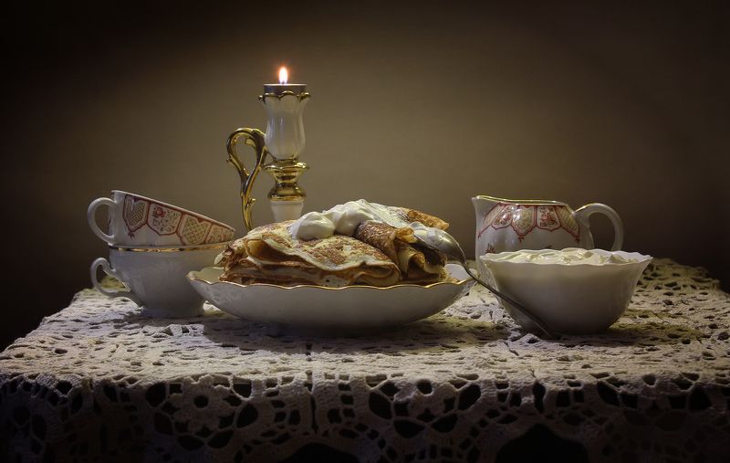 натюрморт, масленица, блины, весна, фарфор, свеча Прощеное воскресенье фото превью