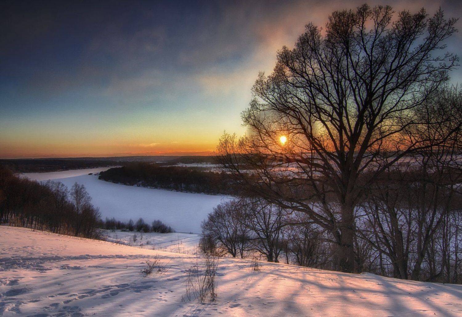 река ока ,закат,снег,холод., Анатолий Салтыков