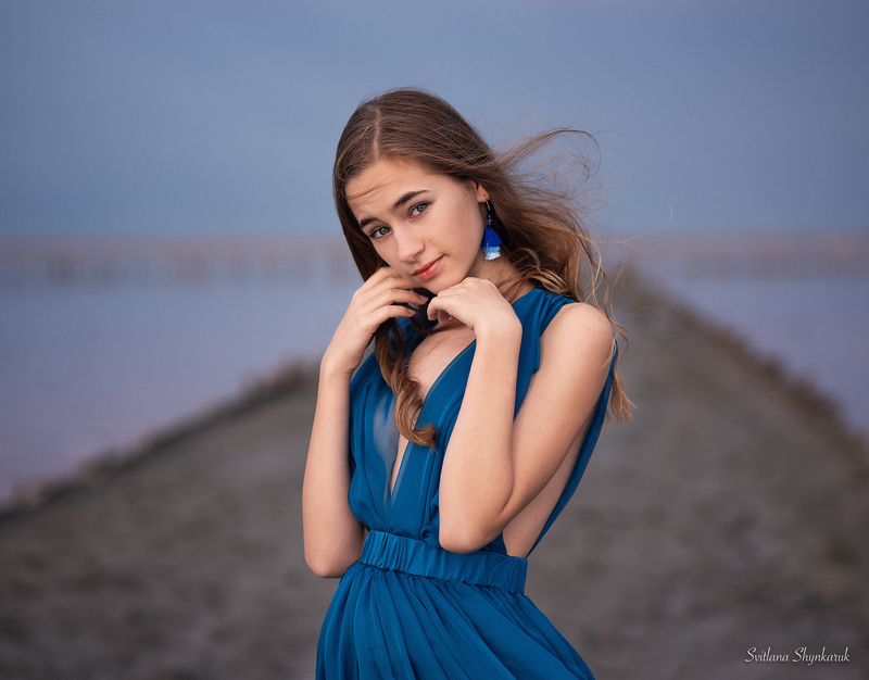 portrait, fragile, natural beauty, female portrait, little girl, blue Blue lady фото превью