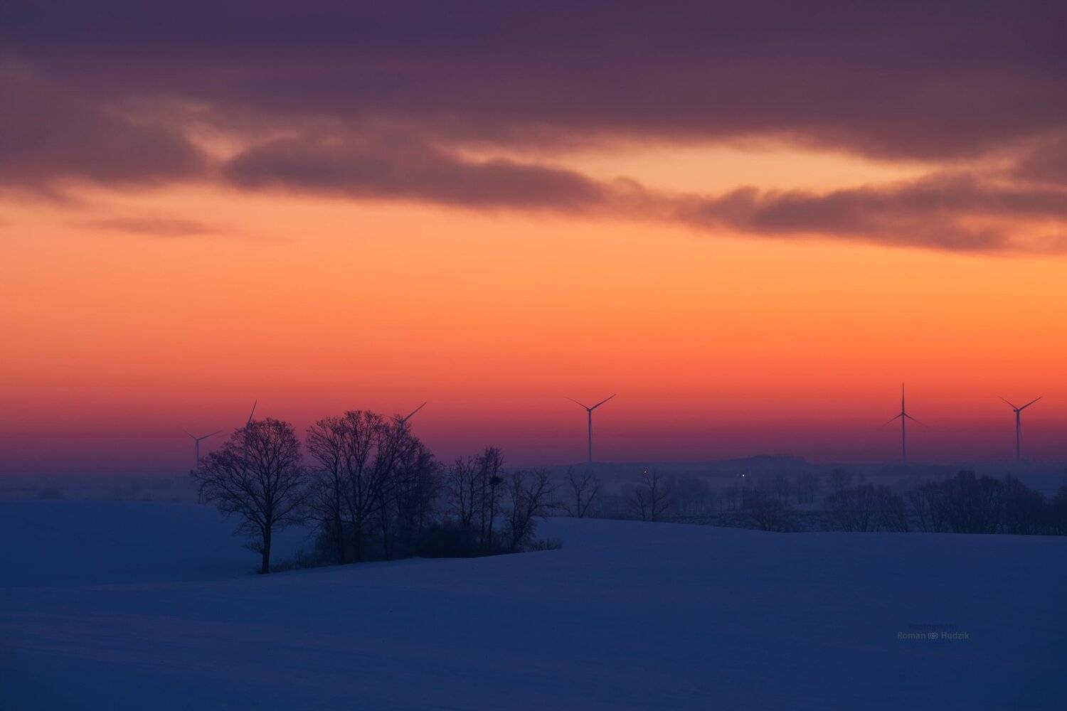 Zima, pejzaż, Polska, wsch&oacute;d słońca, chmury, pola , Roman Hudzik