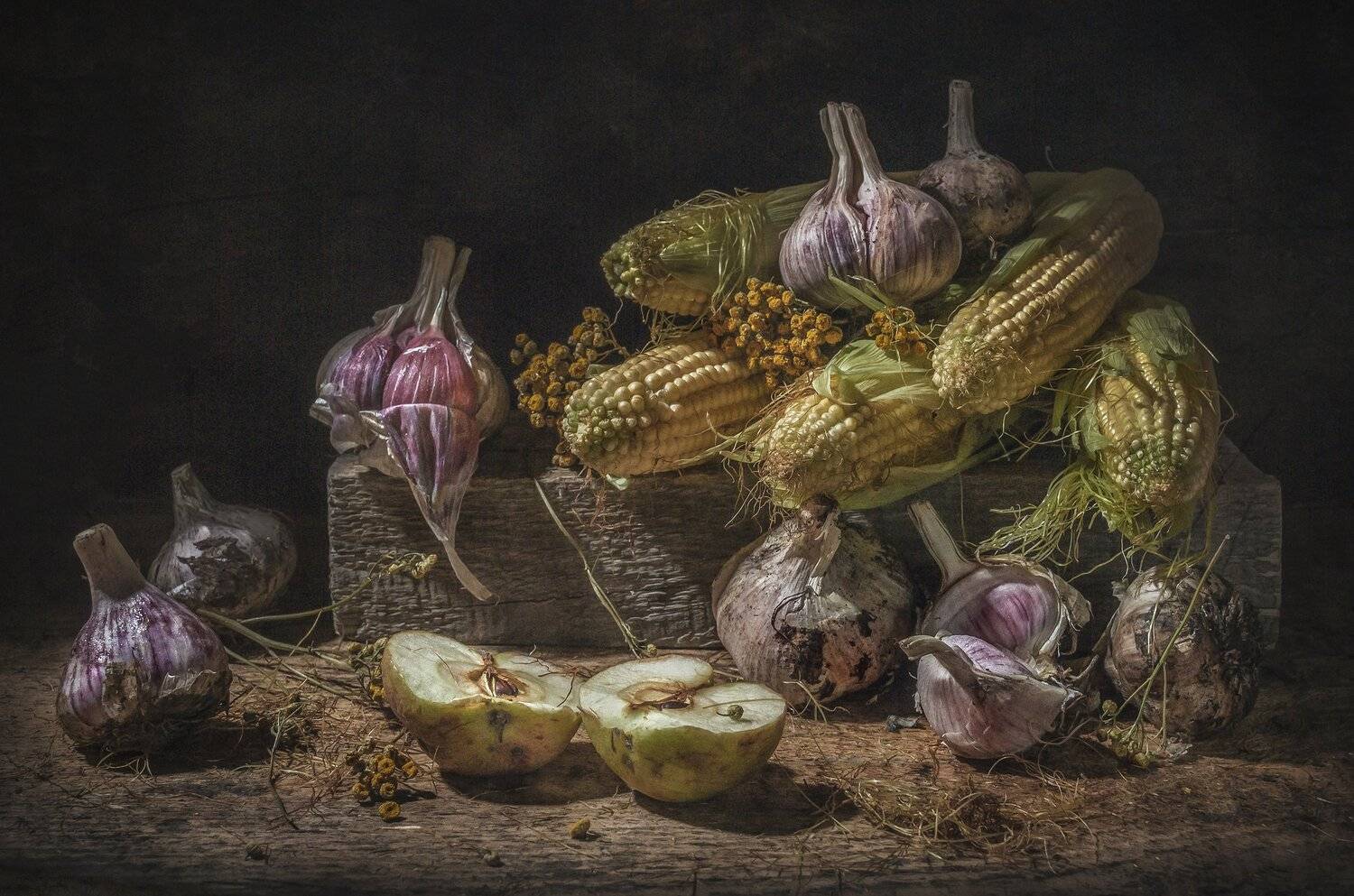 кукуруза,яблоки,фактурные,старый,деревенский,овощи,фрукты,чеснок, Владимир Володин