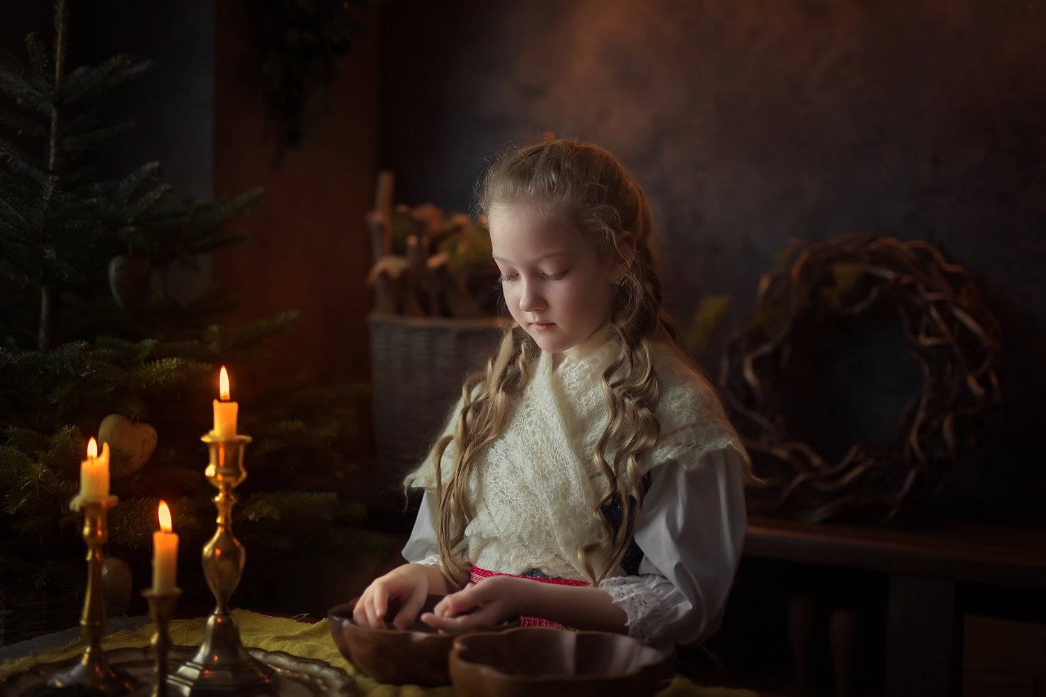вечер, свечи, смешанный свет, огонь, ретро, деревня, винтаж, старина, детский портрет, постановка, Наталья Русских