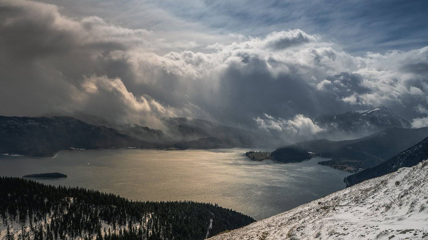 погода, смена погоды, горы, облака, небо, альпы, озеро, ветер, снег, непогода, Олег Мильбергер
