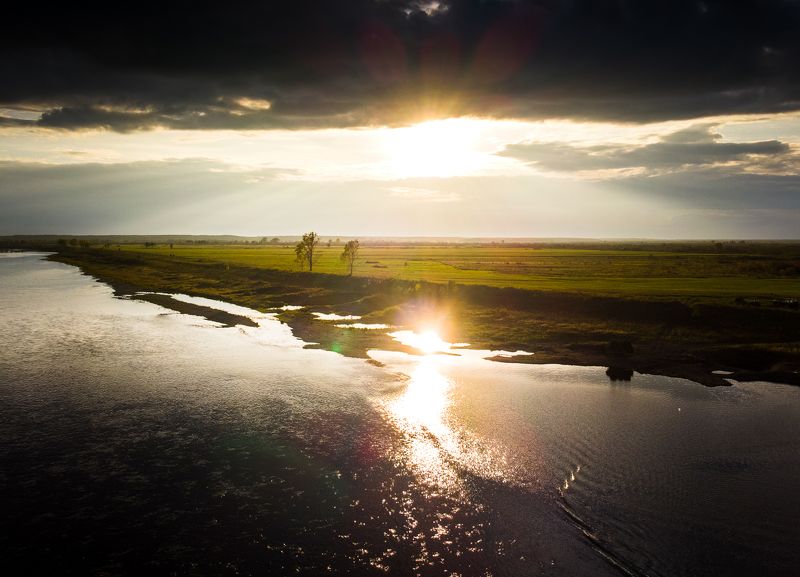landscape, sunset, nature Sunset above two trees фото превью