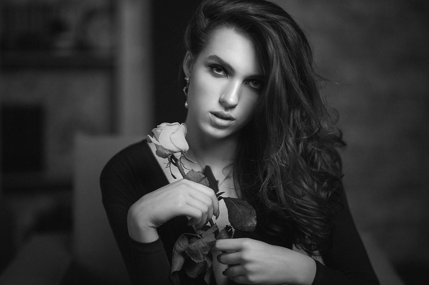 девушка, модель, портрет, фотосессия, макияж, гламур,girl, model, modeling, young, portrait, make-up, glamour, studio, studio shot, чб, чёрно-белое фото, bw, black and white, творческий портрет, женский портрет, постановка, постановочная фотография, Владимир Васильев