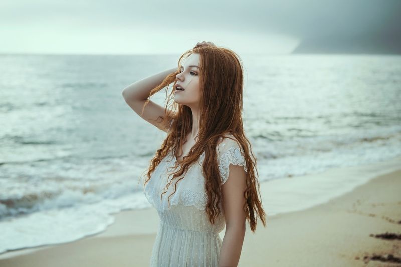 Portrait, sea, ocean, model, beauty, Ocean фото превью