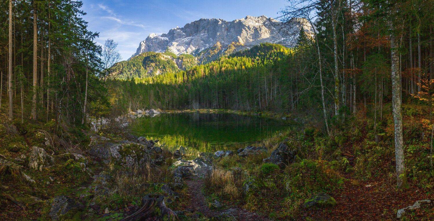германия, бавария, озеро, отражение, горы, закат,  eibsee, Геннадий Финенко
