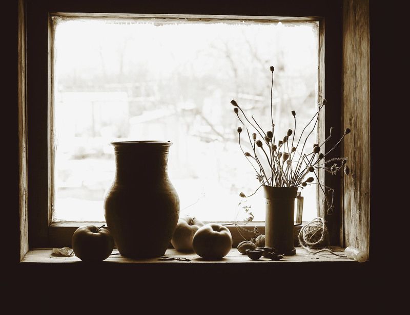 натюрморт, фотонатюрморт, окно, дом, зима, черно - белое, наталья казанцева Где то.  Когда то... фото превью