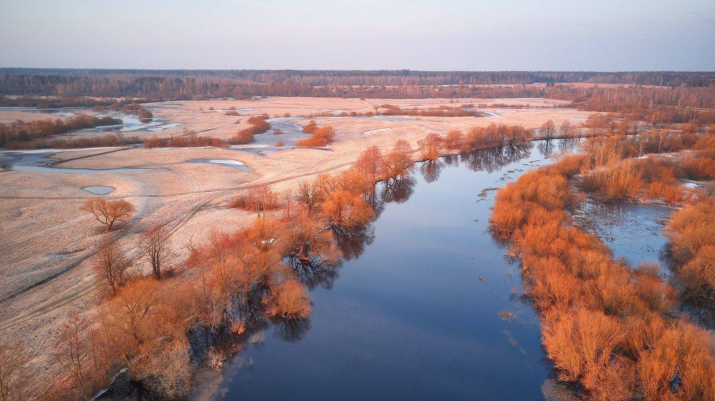 беларусь, весна, дронофото, март, поля, рассвет, река, свислочь, утро, Вейзе Максим