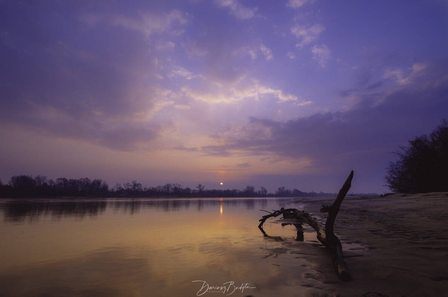 sunrise, winter, river, vistula, sky,clouds,sand,trees,refection, Dariusz Budyta