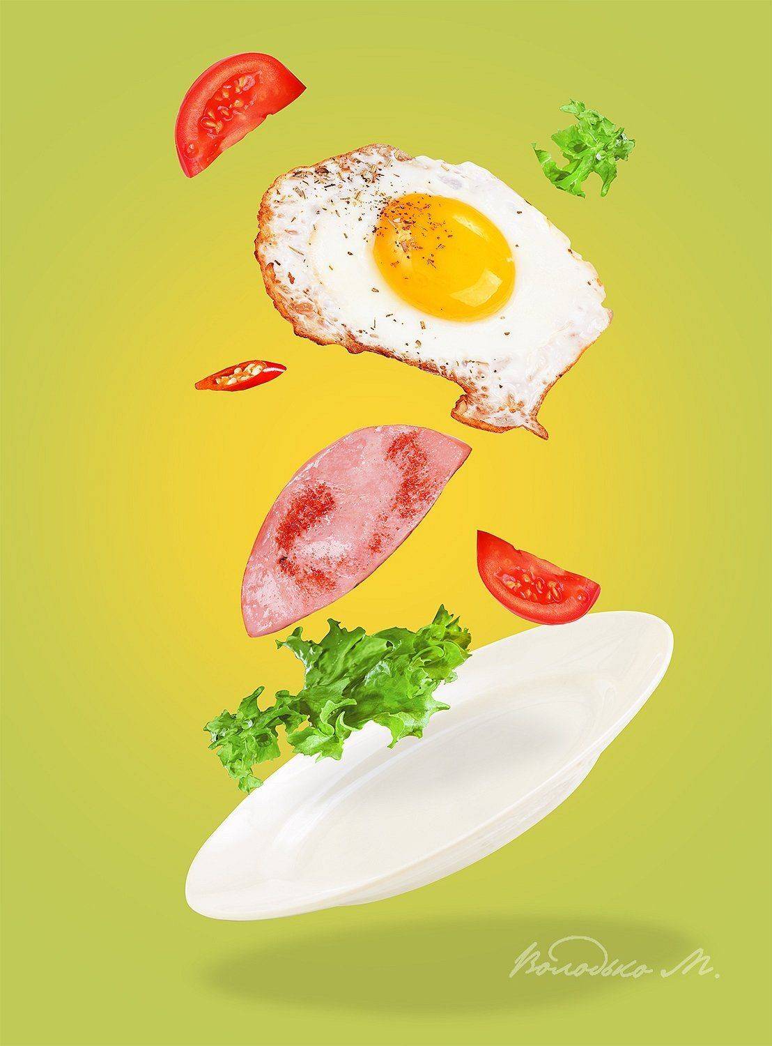 яичница,колбаса,помидор,завтрак, Марина Володько