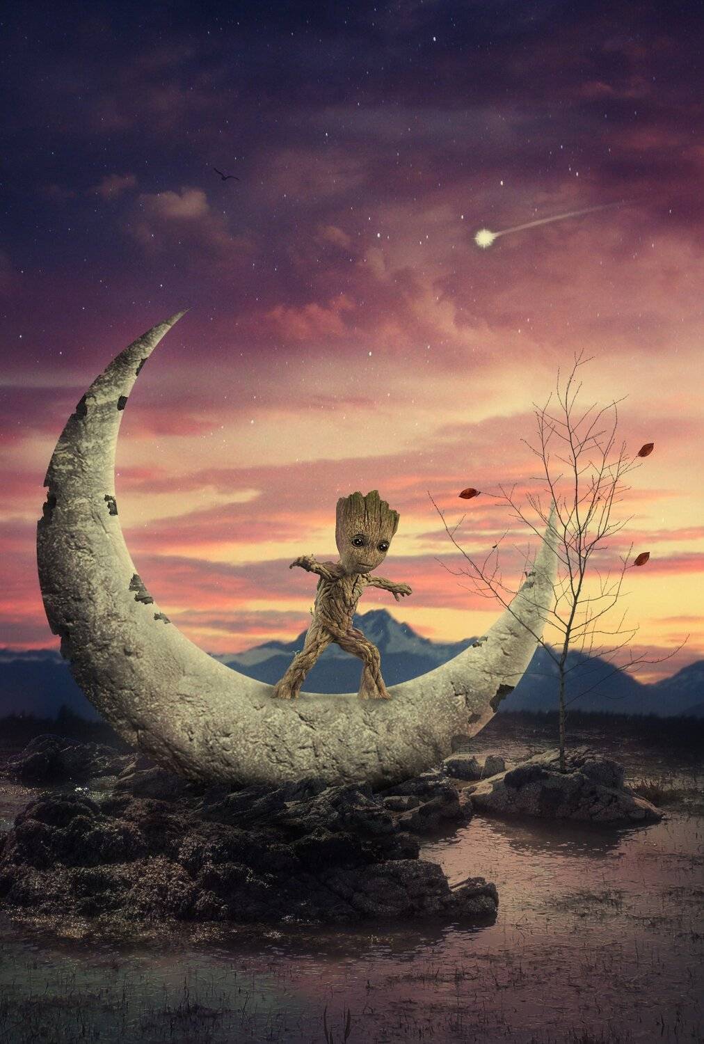 грут, луна, облака, Sergii Vidov