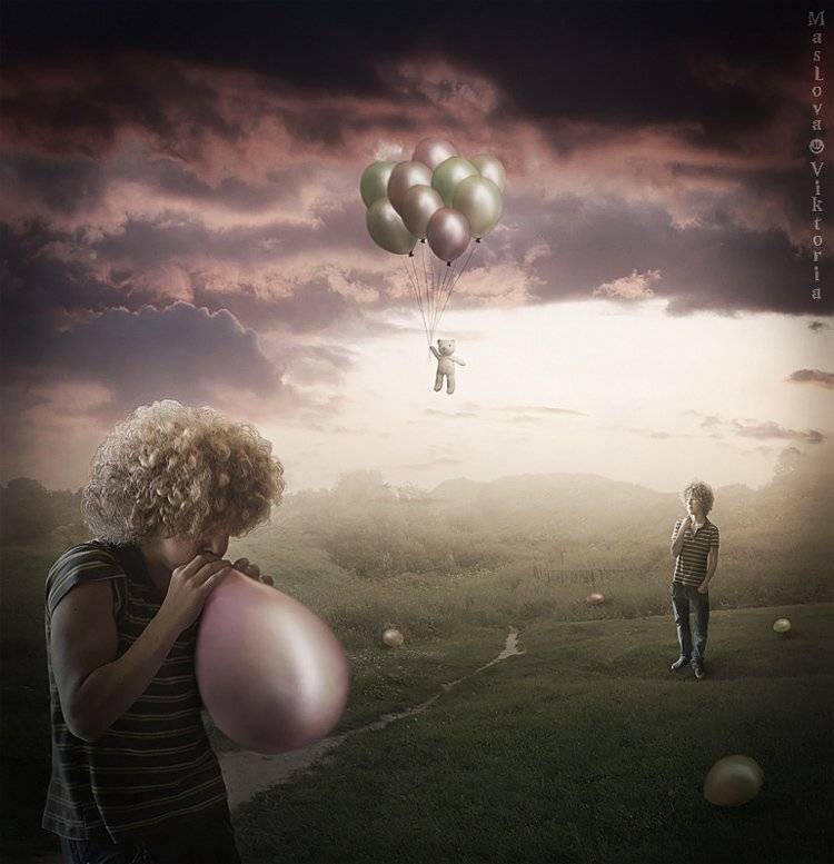 мишка, шарики, летать, путешествие, полет, bioskiss