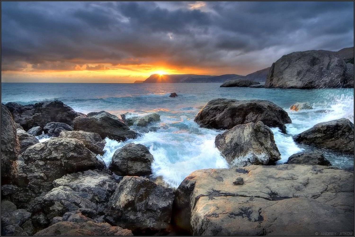 крым, закат, солнце, горы, море, камни, небо, облака, пейзаж, Андрей Житков