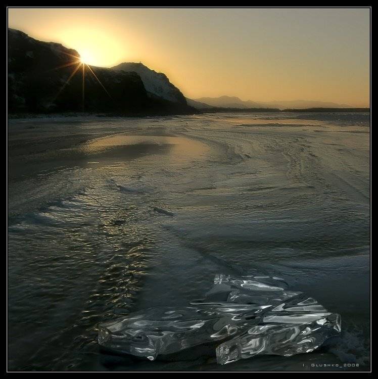 река, лед, зима, закат, бурятия, Игорь Глушко