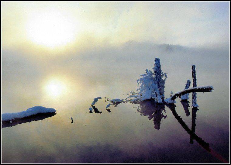 зима, рассвет, иней, снег, свет, река, Григорий Иващенко
