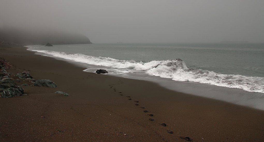 туман, море, корабли, скалы, берег, калифорния, Евгений Иванюшенко