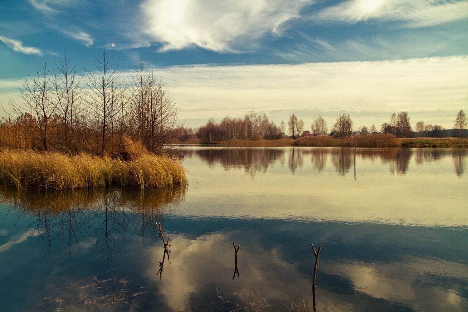 Ветер, Вихри, Декабрь, Небо, Облака, Озеро, Отражение, Пейзаж, Природа, Александр Удовиченко