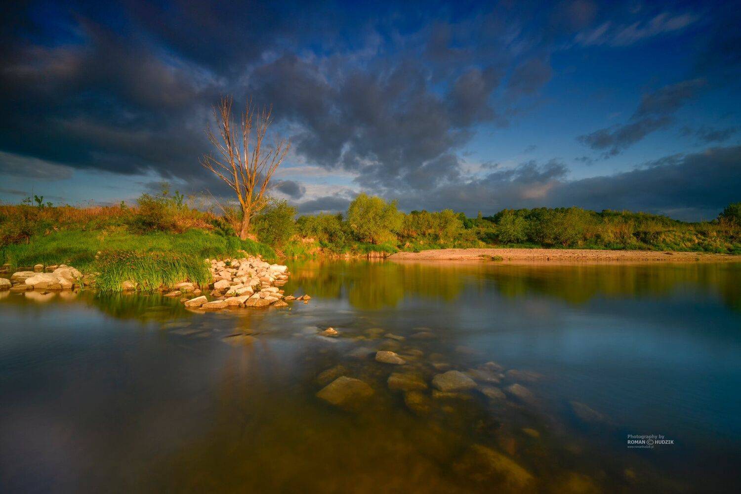 river, Kociewie, Poland, landscape, clouds sunrise, stones, sunset, water,, Roman Hudzik