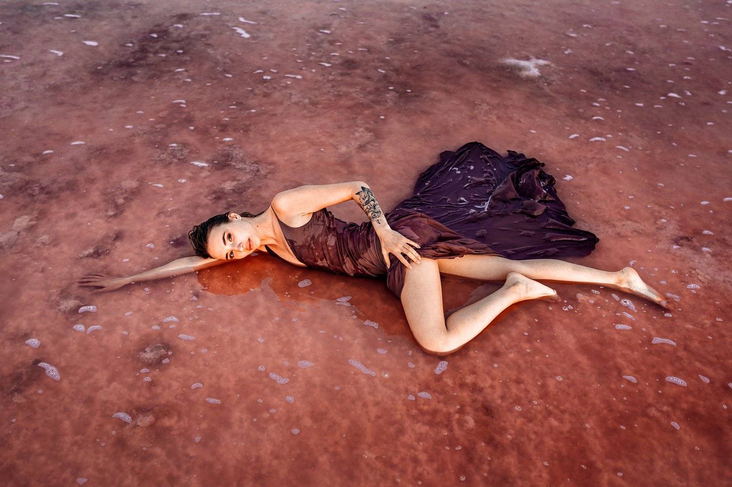 girl, pink, lake, dress, portrait, horizontal, Николай Новиков