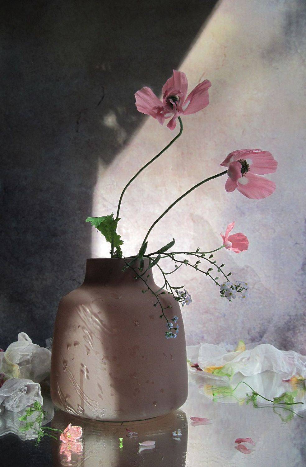 цветы, букет, маки, незабудки, ваза, стекло, шарф, Наталия Тихомирова