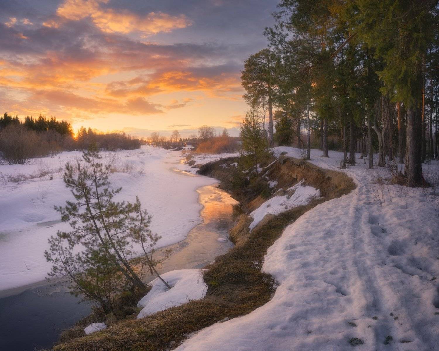 вечер, река, весна, закат, Дмитрий Медянцев