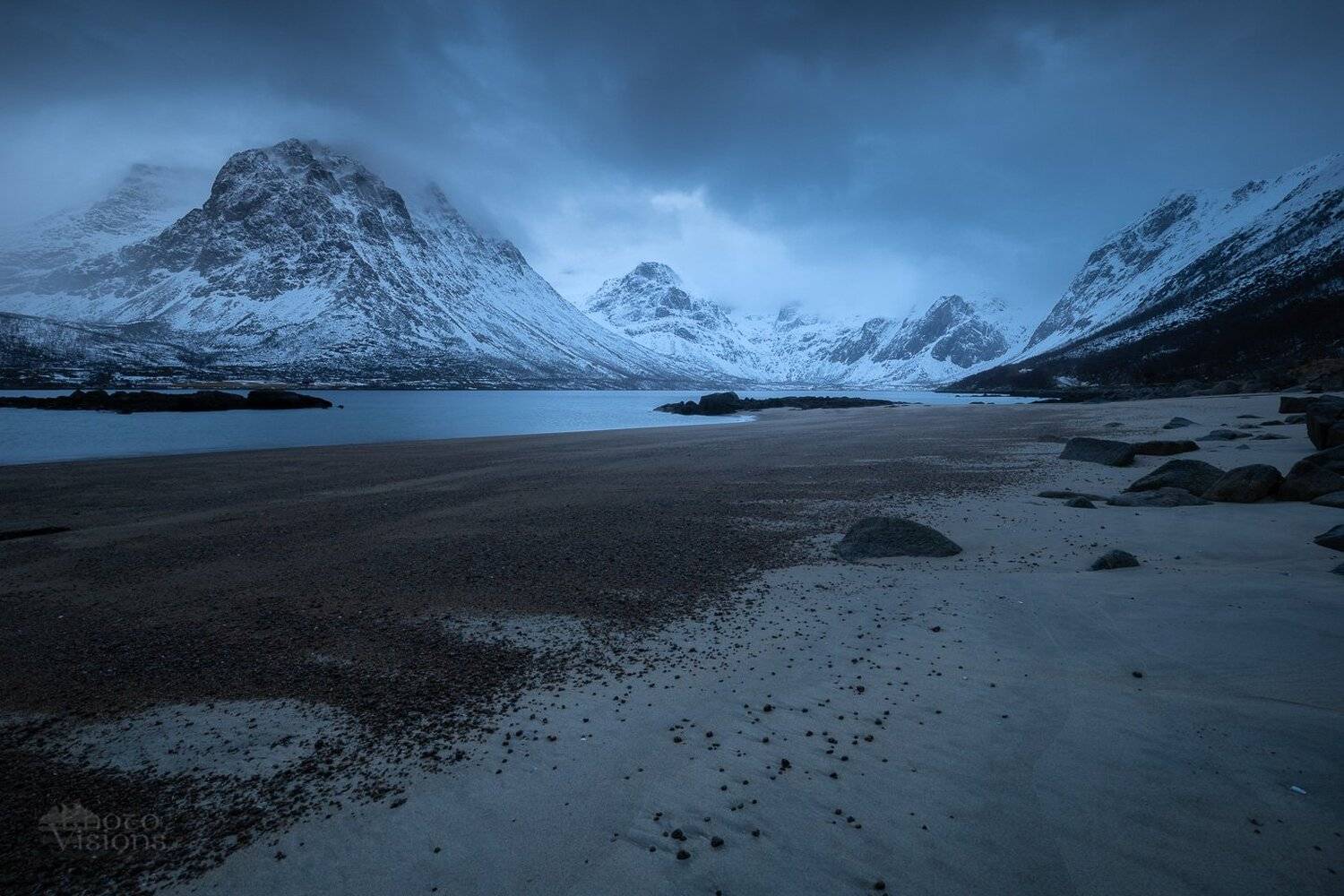 nature,norway,mountains,sea,beach,blue hour,winter,moody, Adrian Szatewicz