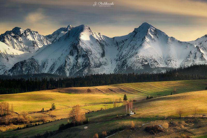 mountains, fields, spring, Chapel under muntains фото превью