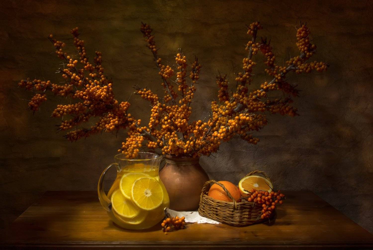 натюрморт, облепиха, апельсин, Татьяна Феденкова
