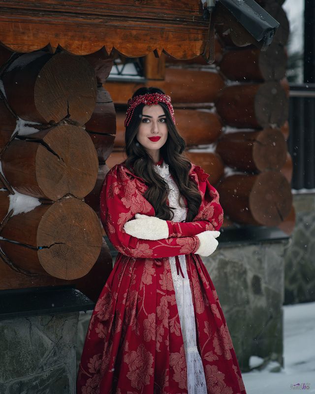 зима, портрет, парк, девушка, сказка, Белоснежка, красный, белый, изба, русский Белоснежка фото превью
