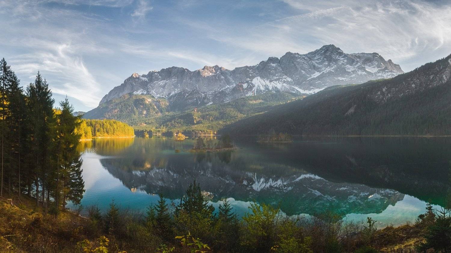 германия, бавария, озеро, отражение, горы, снег,  eibsee, Геннадий Финенко