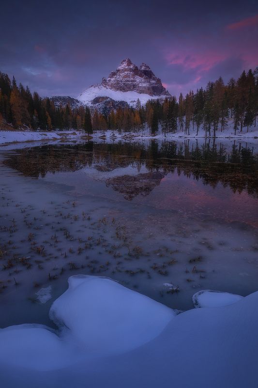 lago, antorno, dolomiti, italy, landscape, winter, snow, sky, clouds, sunset  lago antorno фото превью