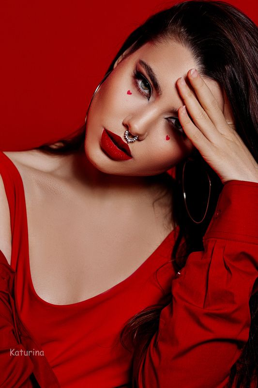 фотография, портрет, портретная фотография, девушка в красном, red, женская красота  фото превью