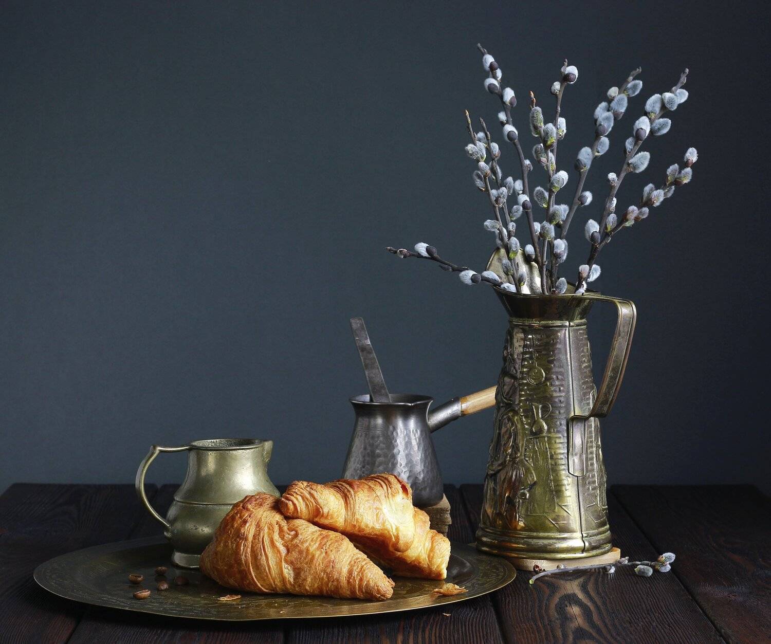 натюрморт, фотонатюрморт, утро, круассаны, верба,  наталья казанцева, Наталья Казанцева