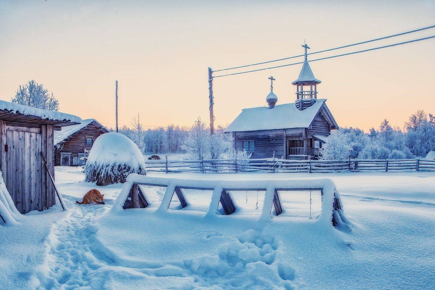 кенозерье, деревня, церковь, часовня, зима, Владимир Липецких