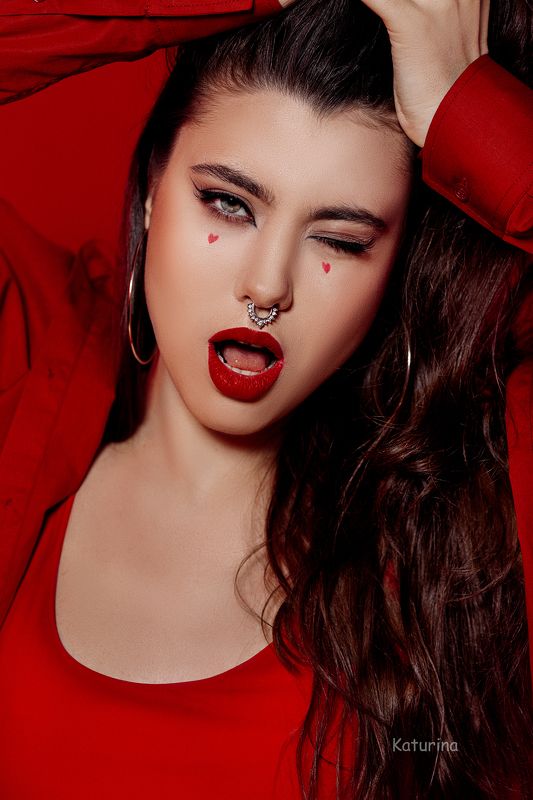 фотография, портрет, портретная фотография, девушка в красном, red, женская красота  фото превью